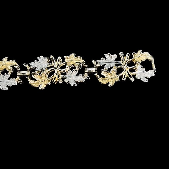 Sarah Coventry Silver And Gold Tone Leaf Bracelet & Clip On Earrings Set (5208) - Picture 10 of 14